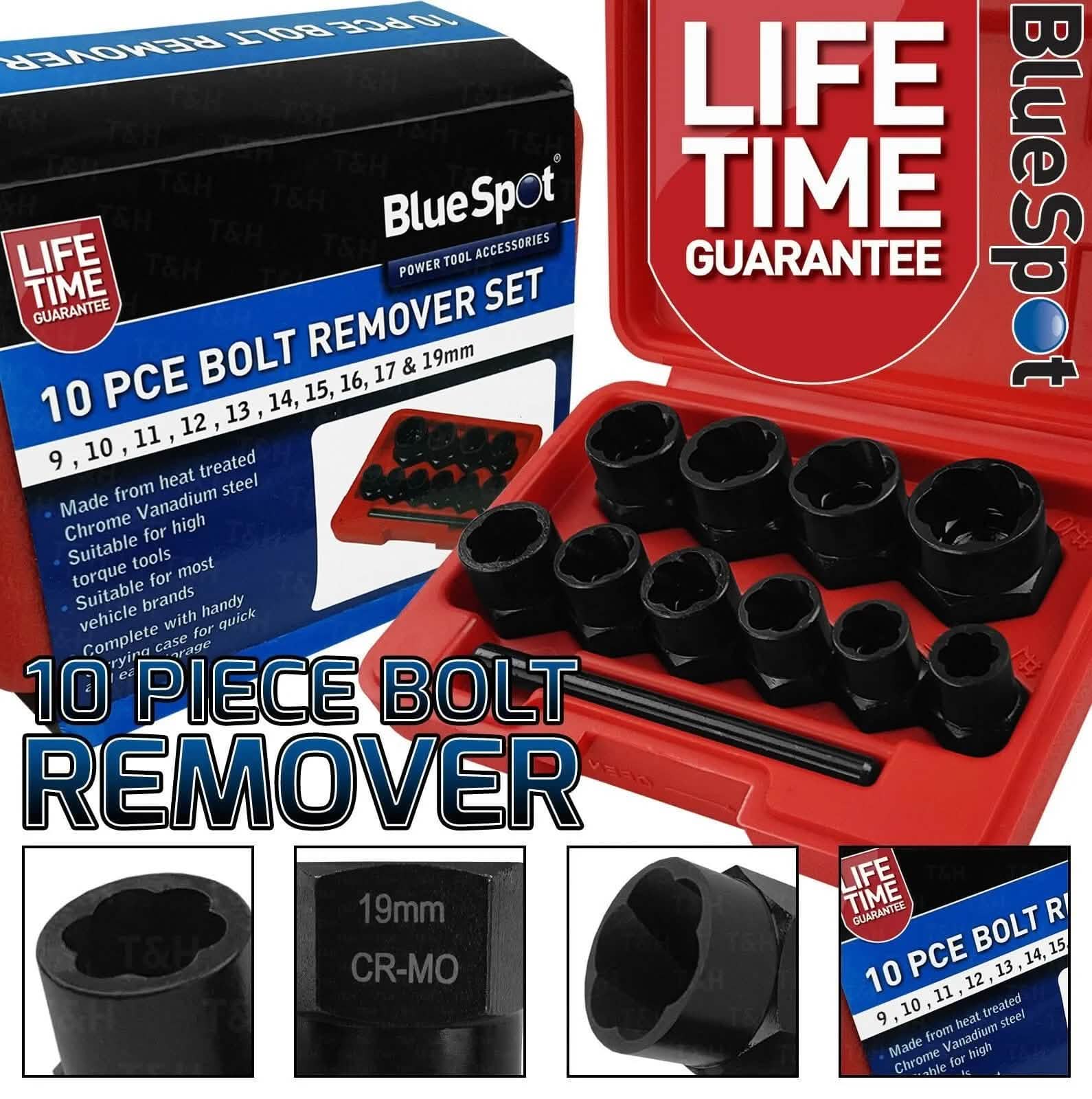 BlueSpot Locking Wheel Nut Removers 11Pc 3/8" Nut Bolt Stud Extractor Twist Socket Set