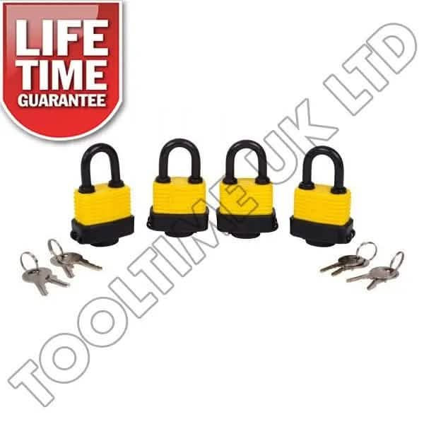 BlueSpot Padlock Heavy Duty Padlocks Keyed Alike 40mm Water Resistant Steel Plastic Covered - 4PC