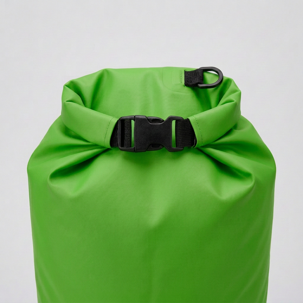 Bright green roll-top closure detail