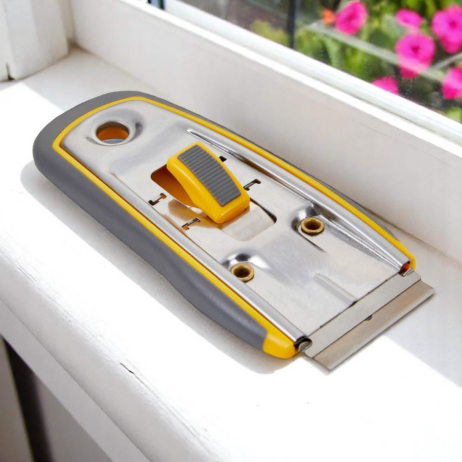 Retractable Steel Scraper Window Glass Paint Sticker Glue Removing Tool + Blade - LIFETIME WARRANTY