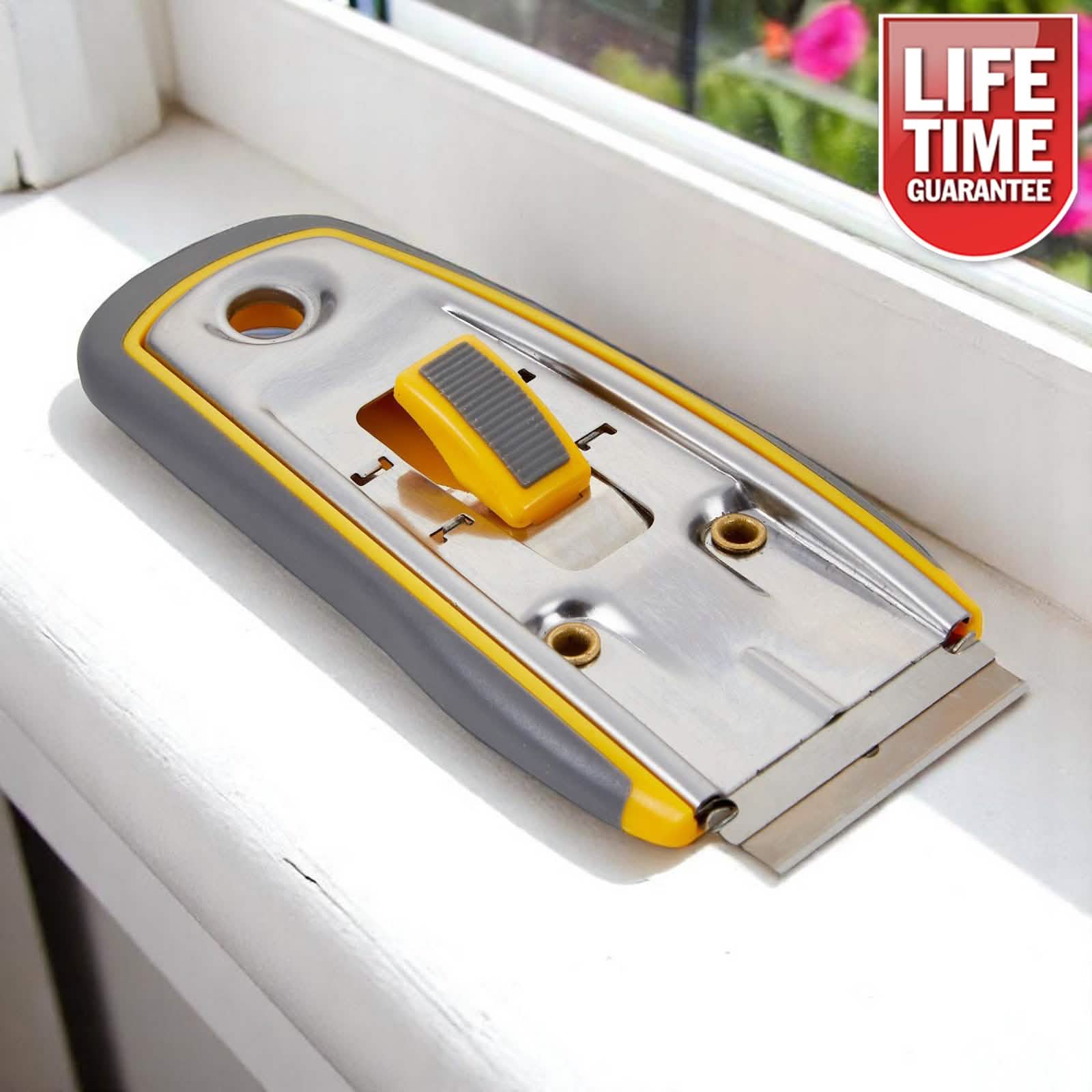 Retractable Steel Scraper Window Glass Paint Sticker Glue Removing Tool + Blade - LIFETIME WARRANTY
