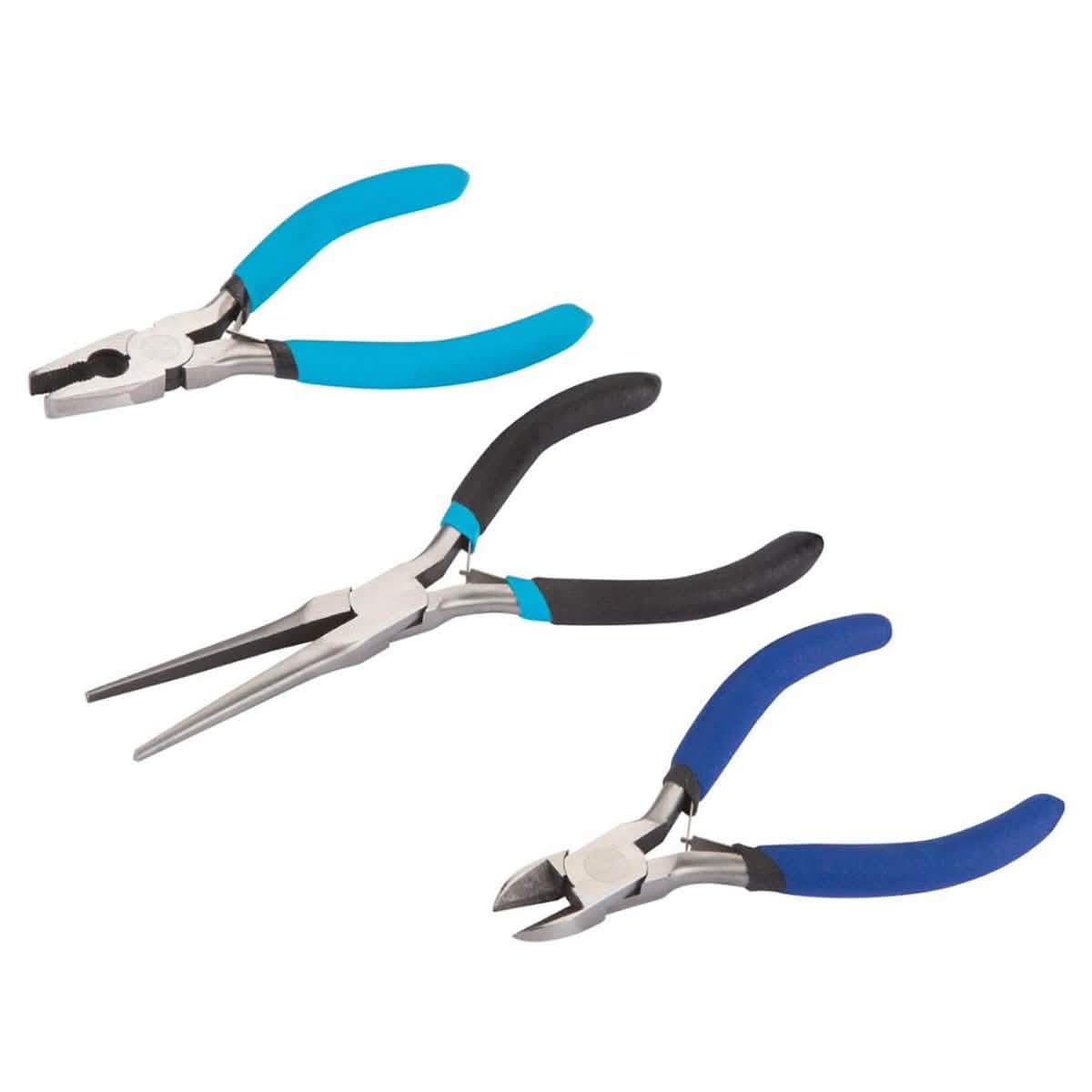 3pc Mini Pliers Set Soft Grip Combination Needle Nose Wire Cutting Side Cutters