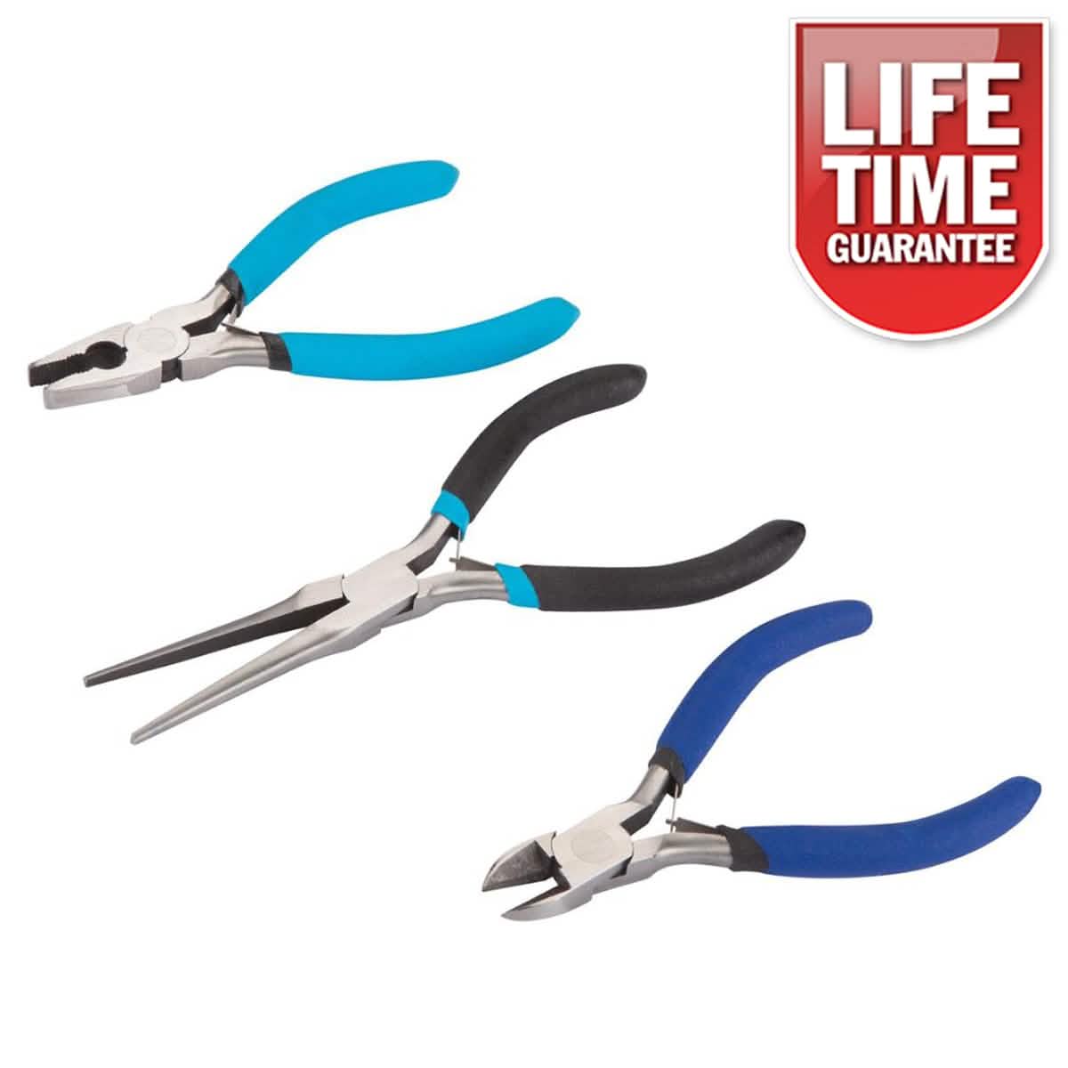 3pc Mini Pliers Set Soft Grip Combination Needle Nose Wire Cutting Side Cutters