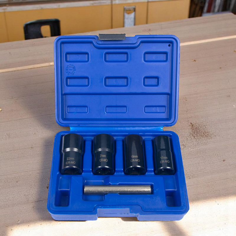 Blue Spot 5pc Locking Wheel Nut Remover Set 17-22mm | Grip & Twist Sockets for Damaged Rounded Bolts