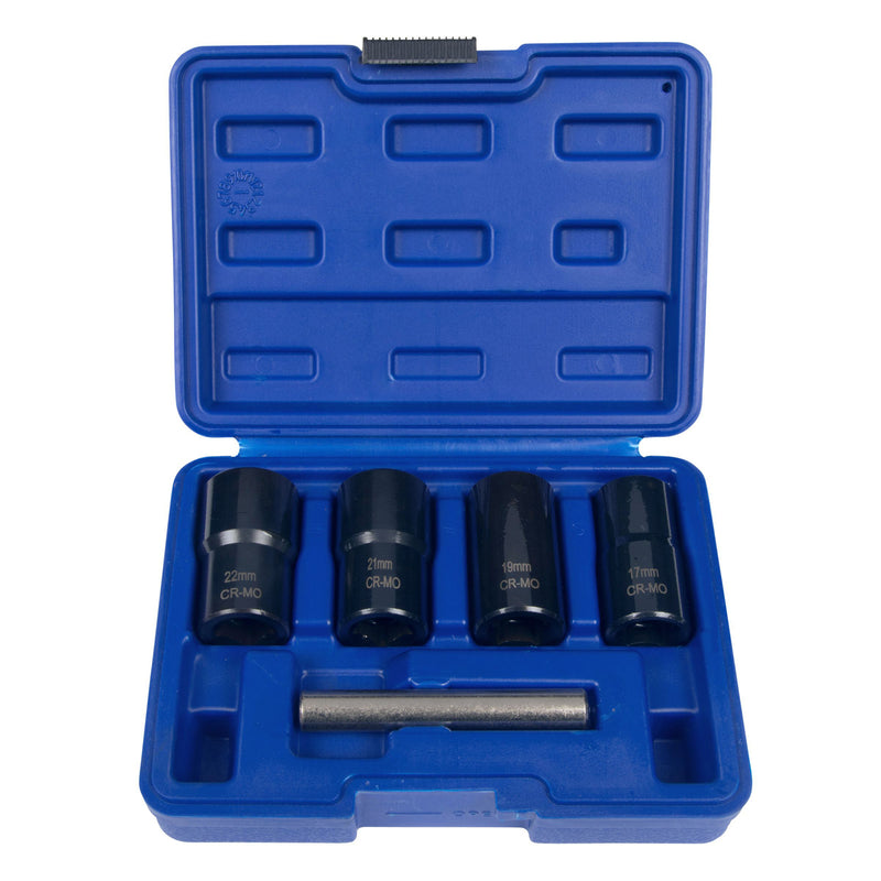 Blue Spot 5pc Locking Wheel Nut Remover Set 17-22mm | Grip & Twist Sockets for Damaged Rounded Bolts