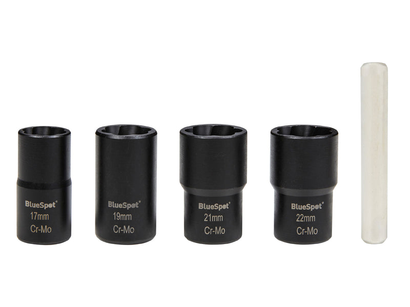 Blue Spot 5pc Locking Wheel Nut Remover Set 17-22mm | Grip & Twist Sockets for Damaged Rounded Bolts