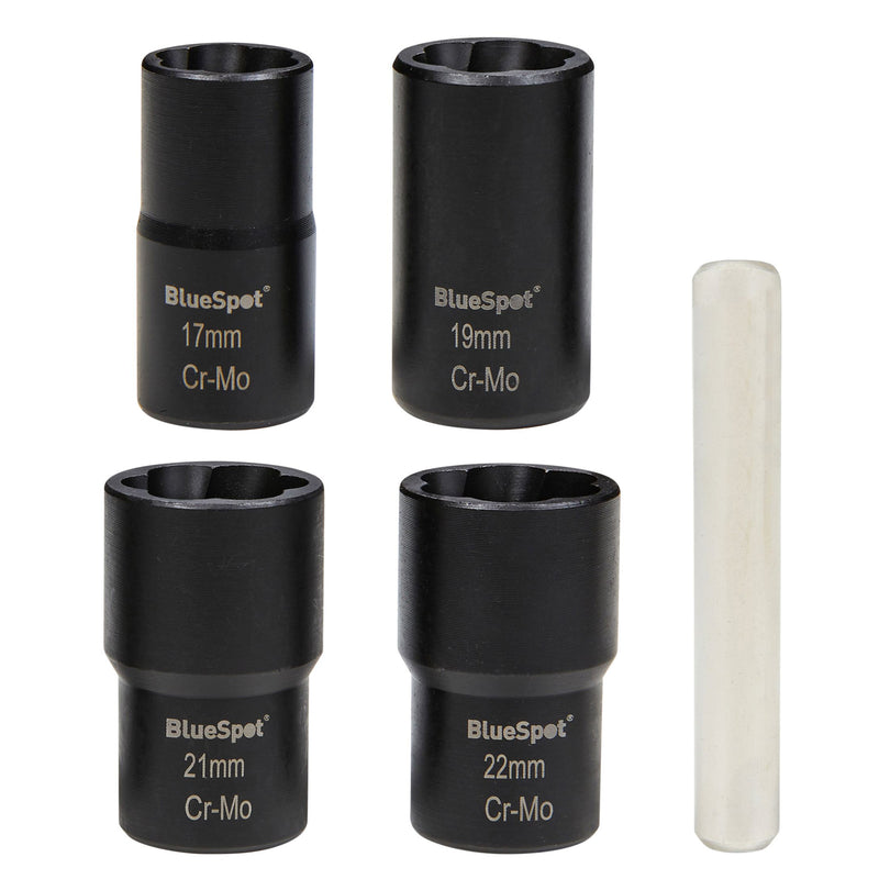 Blue Spot 5pc Locking Wheel Nut Remover Set 17-22mm | Grip & Twist Sockets for Damaged Rounded Bolts