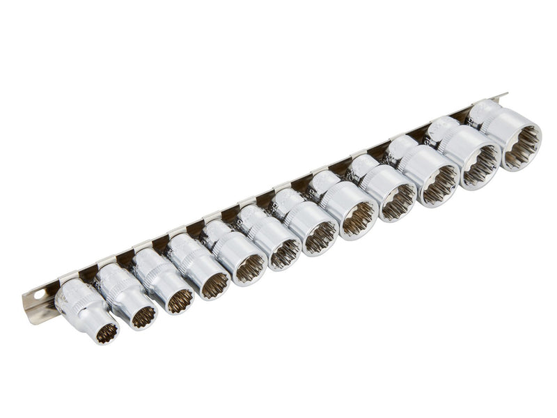 3/8" Socket Set 12pc Metric 8-19mm CRV Sockets with Storage Rail | Lifetime Warranty