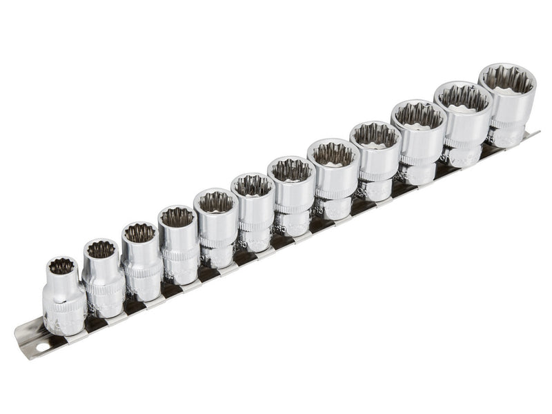 3/8" Socket Set 12pc Metric 8-19mm CRV Sockets with Storage Rail | Lifetime Warranty