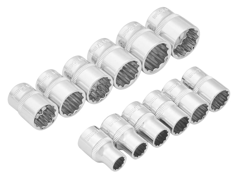 3/8" Socket Set 12pc Metric 8-19mm CRV Sockets with Storage Rail | Lifetime Warranty