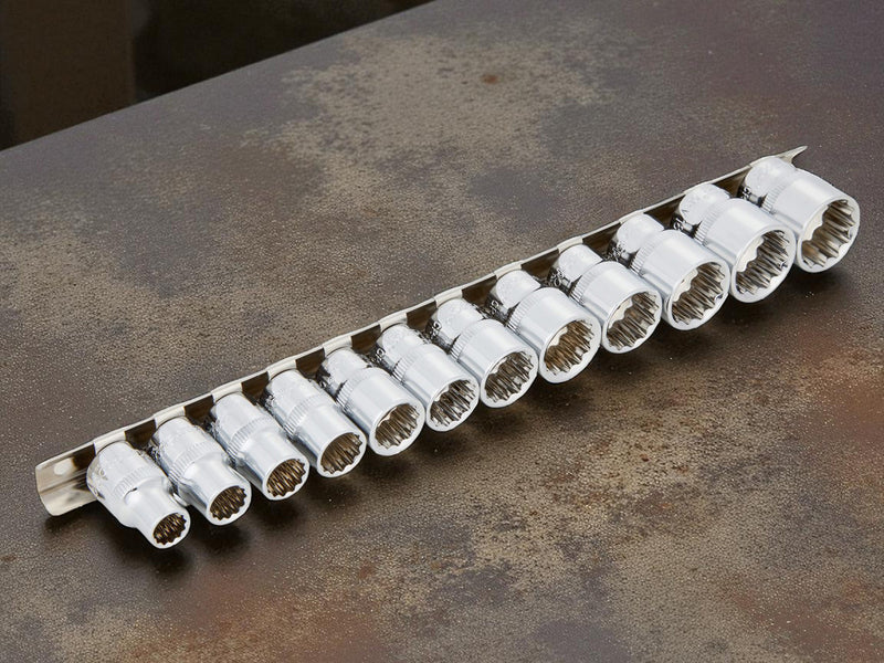 3/8" Socket Set 12pc Metric 8-19mm CRV Sockets with Storage Rail | Lifetime Warranty