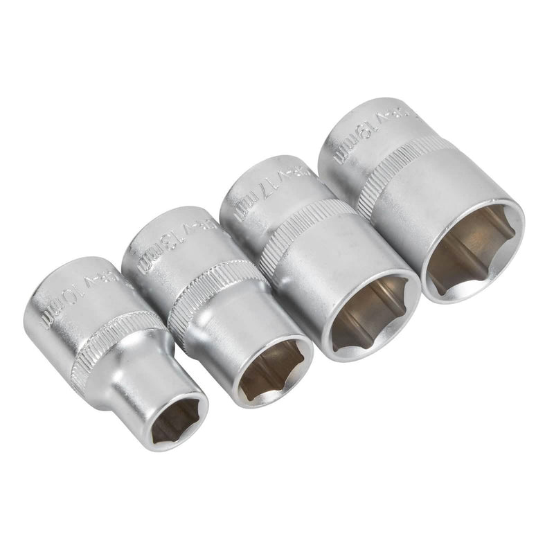 4pc 1/2" Drive Socket Set 10mm 13mm 17mm 19mm Metric Chrome Vanadium Hex Sockets