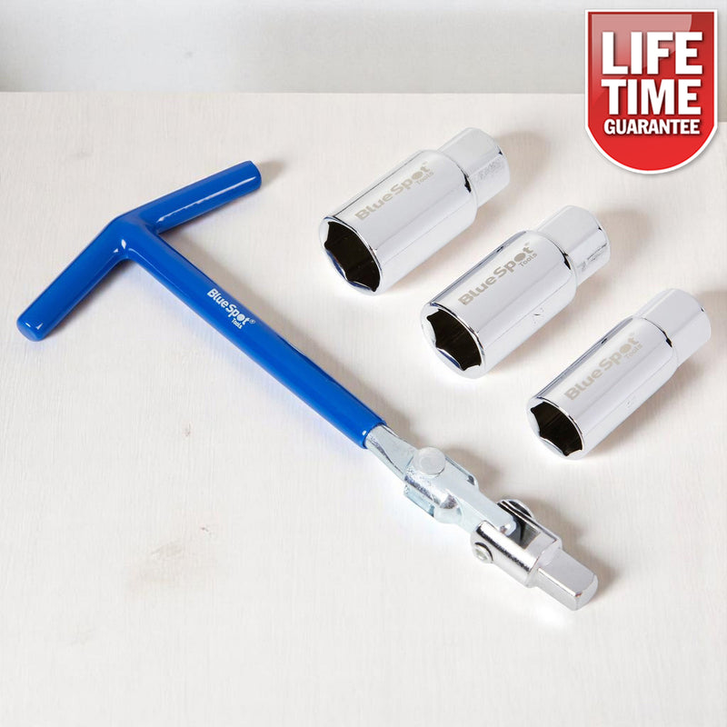 Spark Plug Removal Tools Flexi T-Handle Wrench 3/8" 16 18 & 21mm Sockets 4pc Set