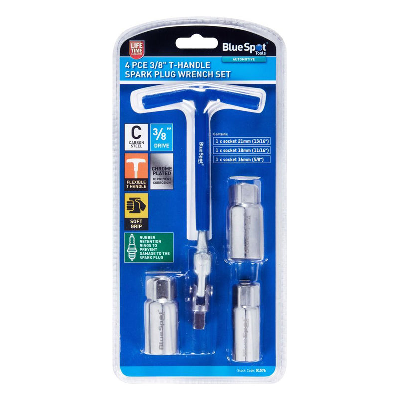 Spark Plug Removal Tools Flexi T-Handle Wrench 3/8" 16 18 & 21mm Sockets 4pc Set