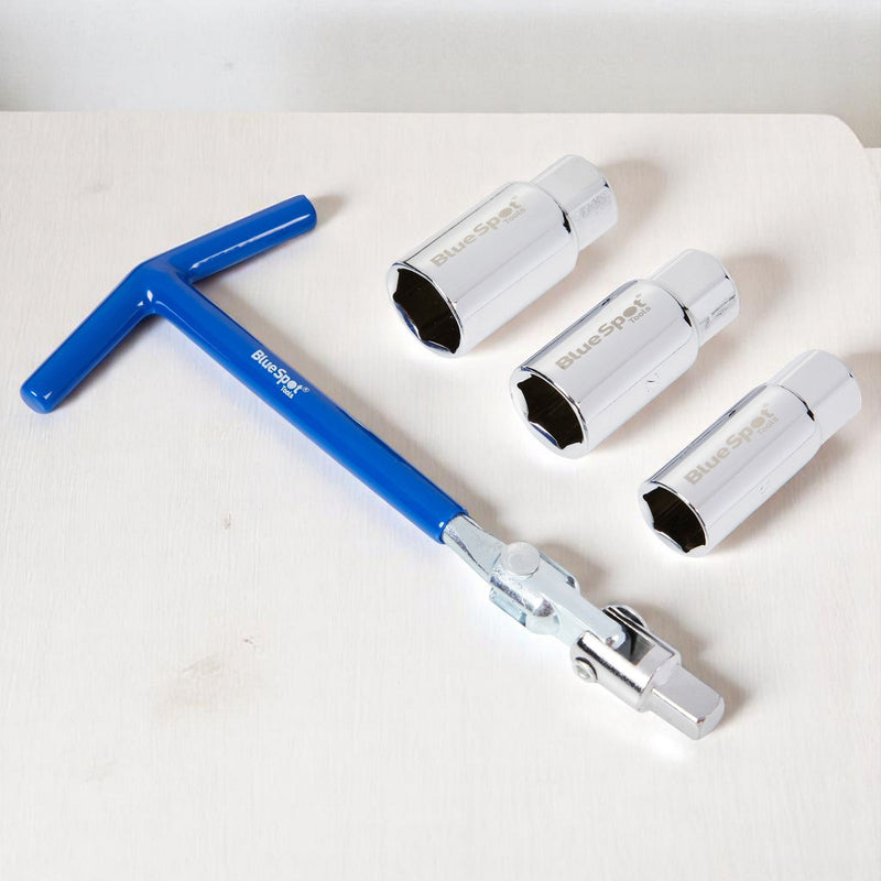 Spark Plug Removal Tools Flexi T-Handle Wrench 3/8" 16 18 & 21mm Sockets 4pc Set