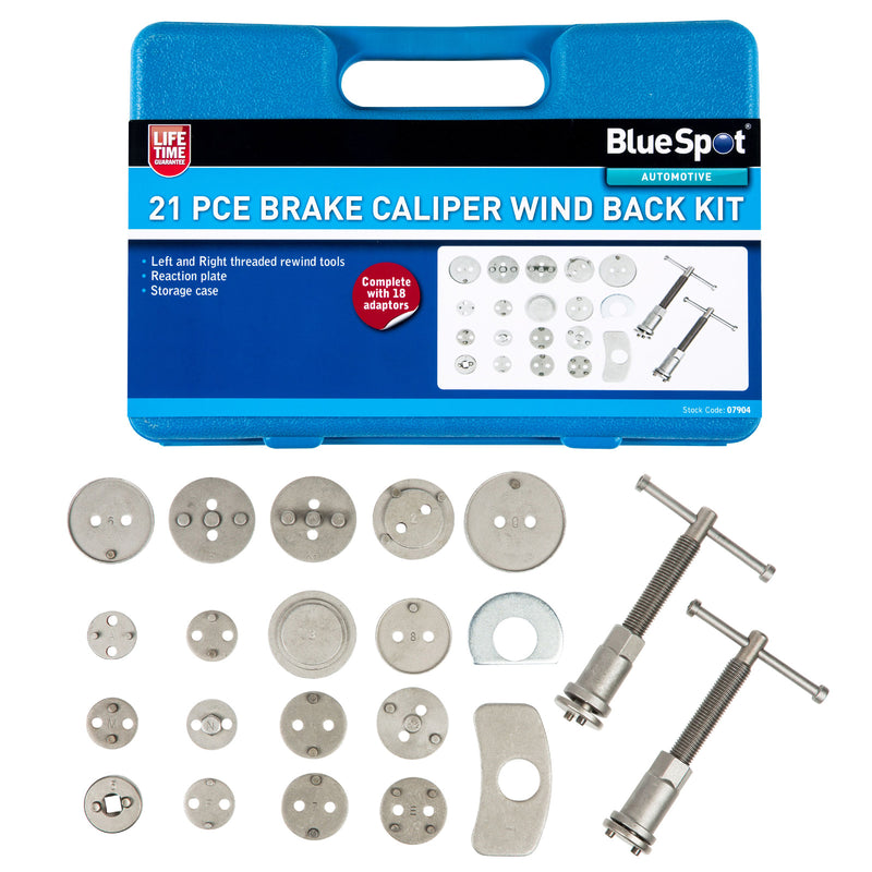 Disc Brake Caliper Wind Back Tool Kit Piston Rewind Universal 21pc Set c/w Case