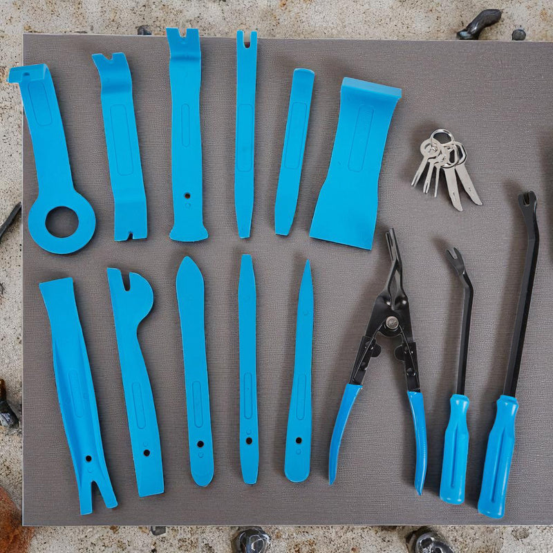 Blue Spot 19 Piece Vehicle Trim Clip Door Panel Upholstery Removal Tools & Audio Key Set with Case