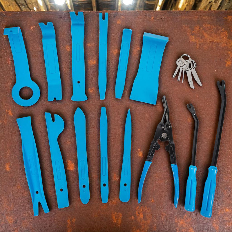 Blue Spot 19 Piece Vehicle Trim Clip Door Panel Upholstery Removal Tools & Audio Key Set with Case