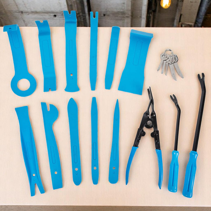 Blue Spot 19 Piece Vehicle Trim Clip Door Panel Upholstery Removal Tools & Audio Key Set with Case