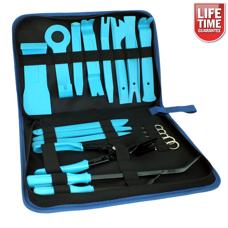 Blue Spot 19 Piece Vehicle Trim Clip Door Panel Upholstery Removal Tools & Audio Key Set with Case