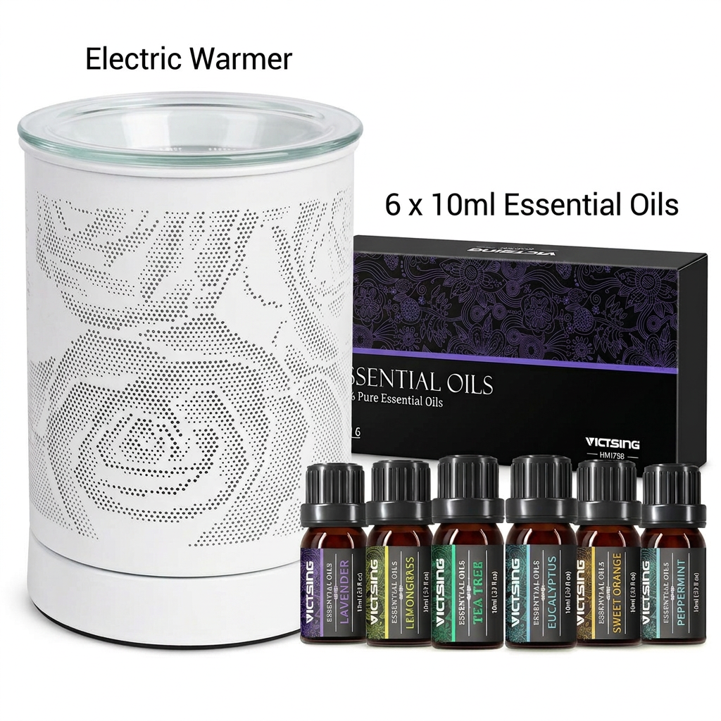 ASL82 electric warmer with VTHM179BA six-bottle essential oil set