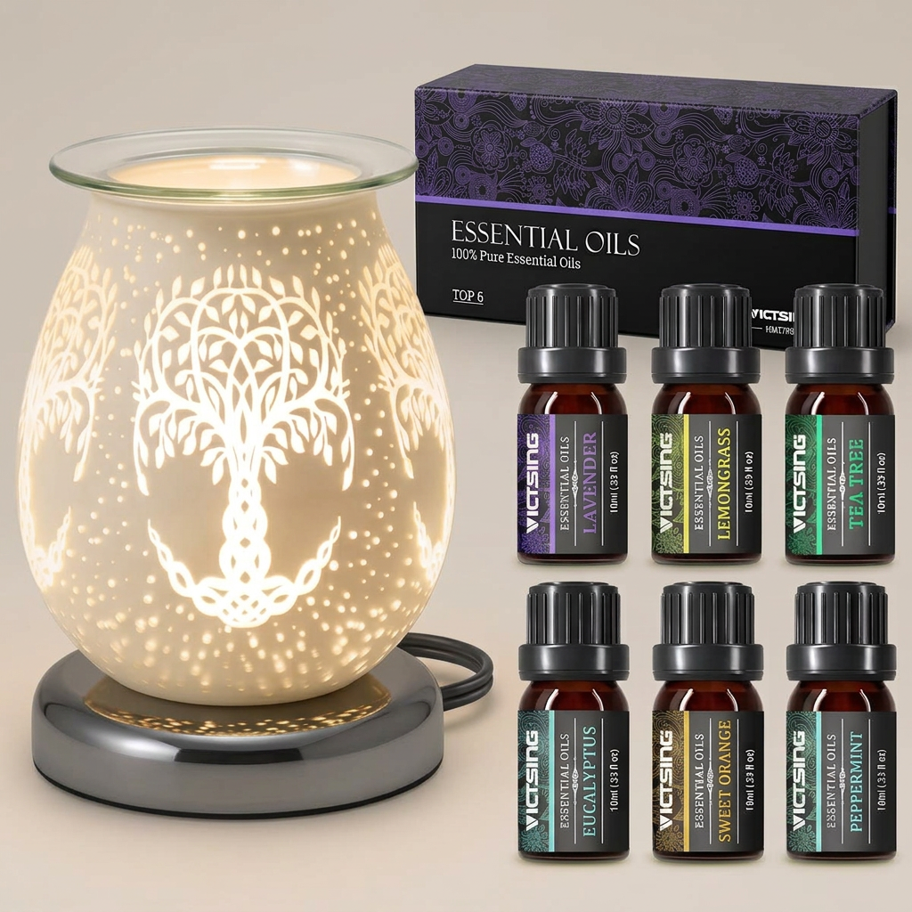 LP48165 electric warmer with VTHM179BA six-bottle essential oil set