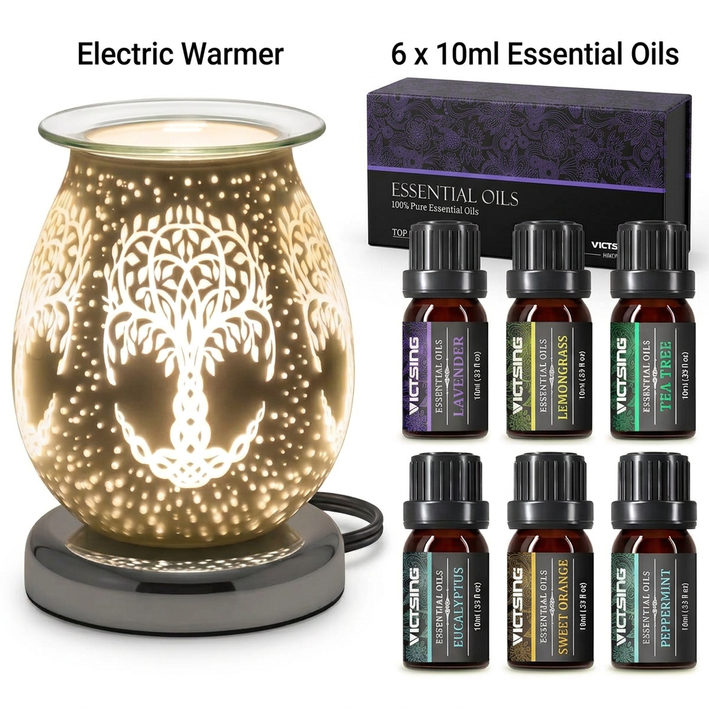 LP48165 electric warmer with VTHM179BA six-bottle essential oil set