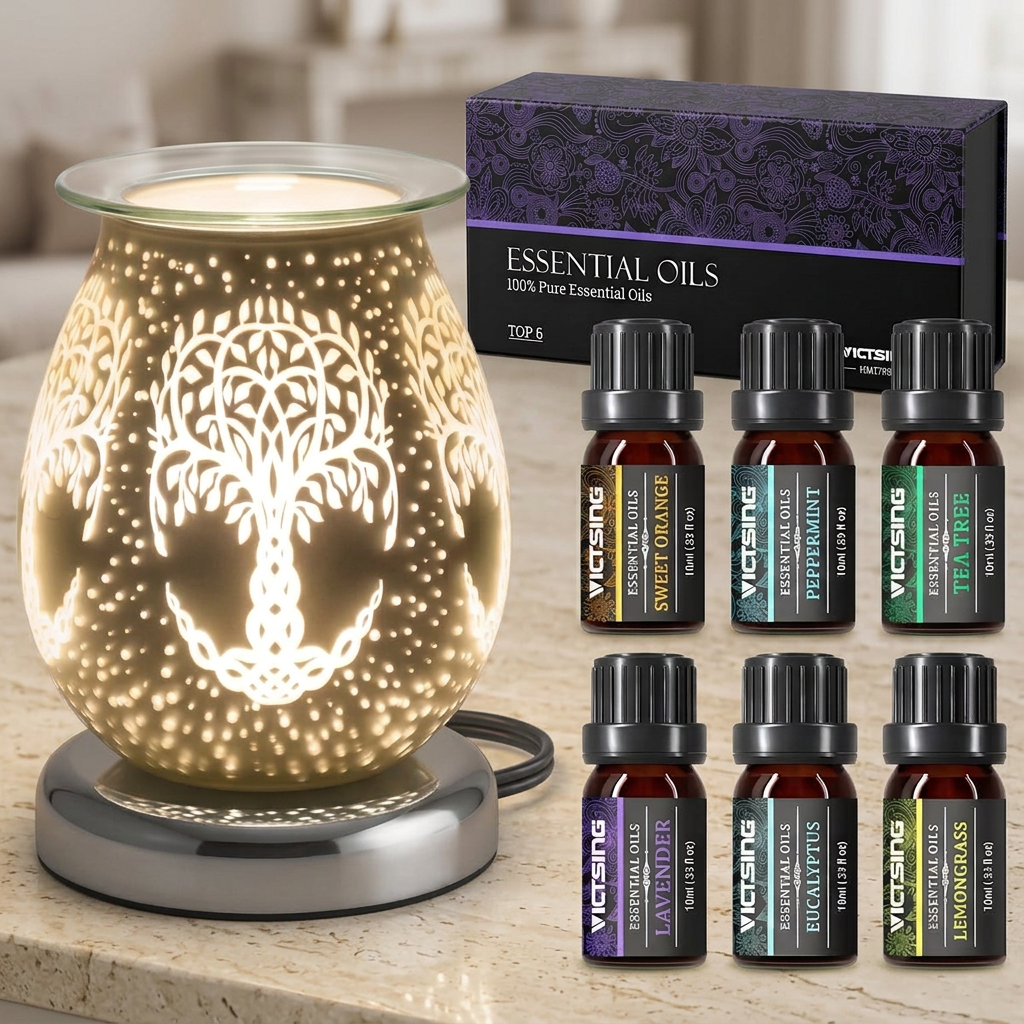 LP48165 electric warmer with VTHM179BA six-bottle essential oil set