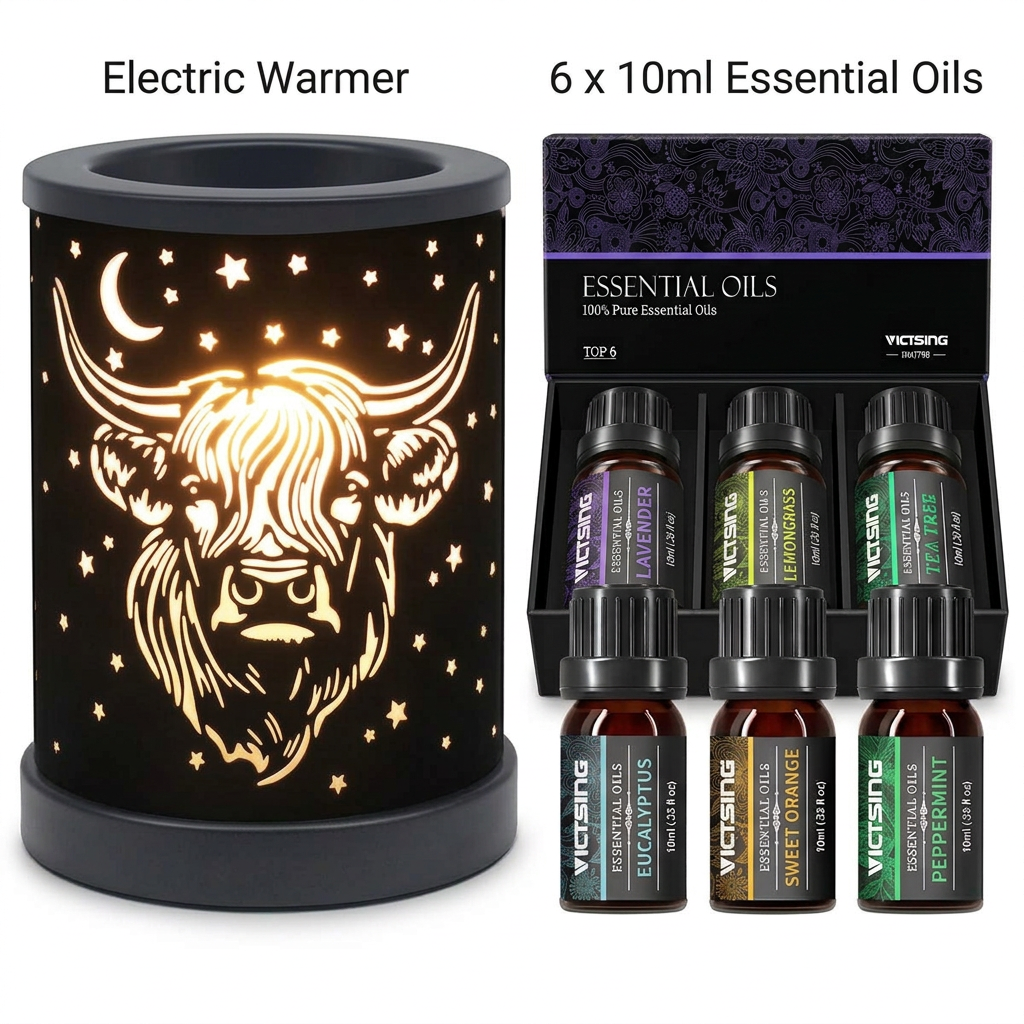 LP76249 electric warmer with VTHM179BA six-bottle essential oil set