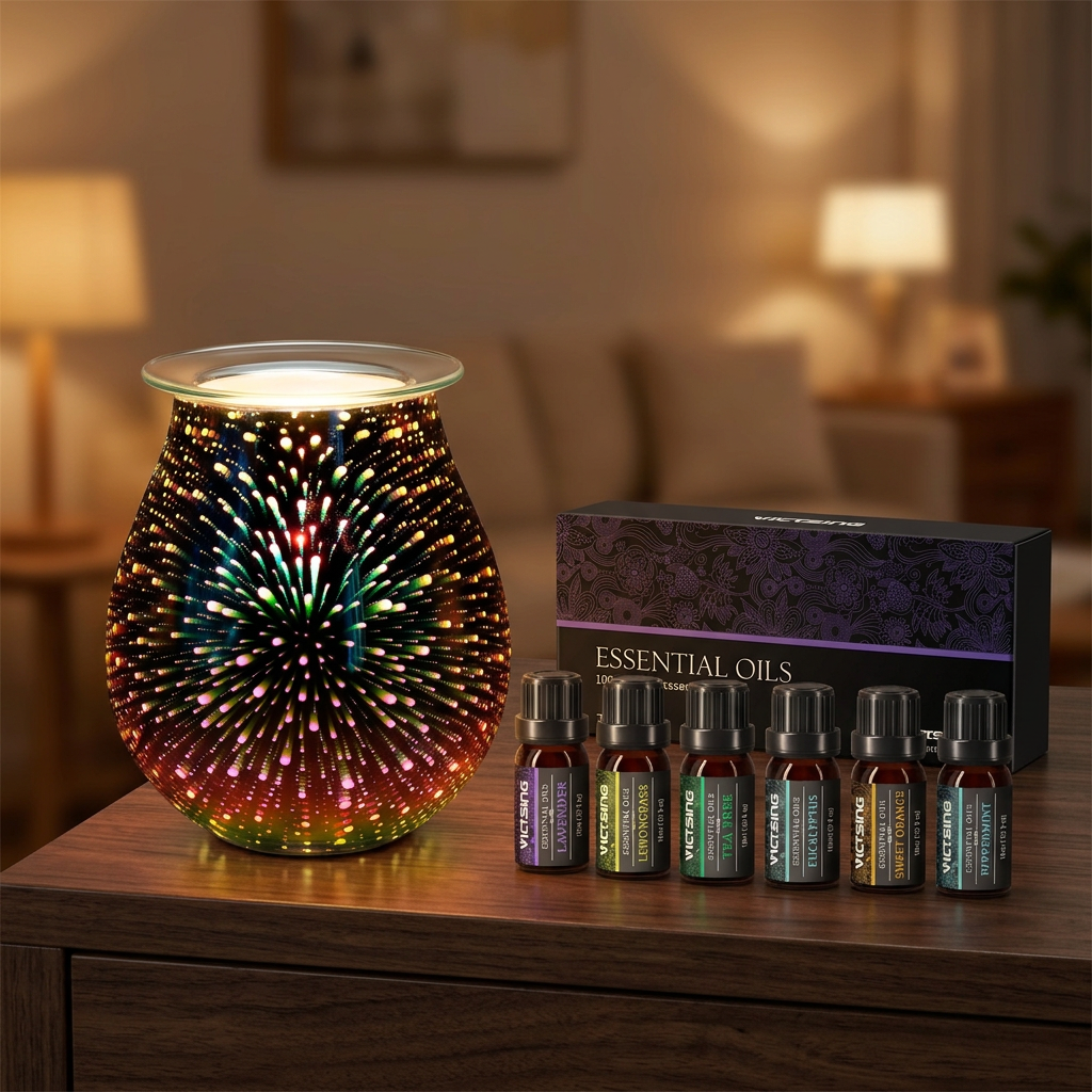 LP76255 electric warmer with VTHM179BA six-bottle essential oil set