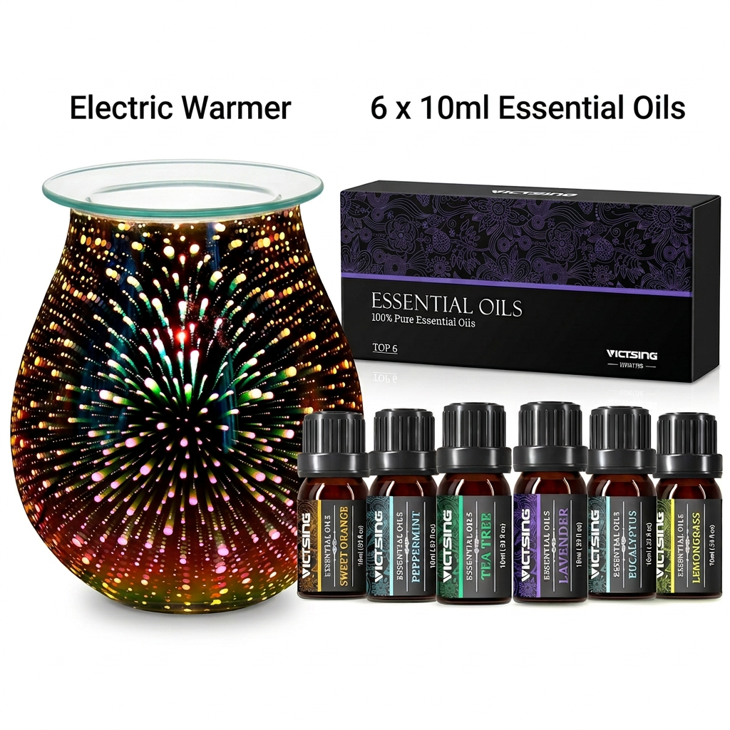 LP76255 electric warmer with VTHM179BA six-bottle essential oil set