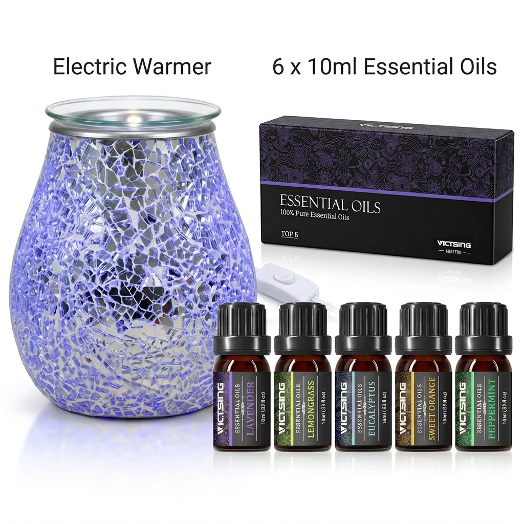 LP76300 electric warmer with VTHM179BA six-bottle essential oil set
