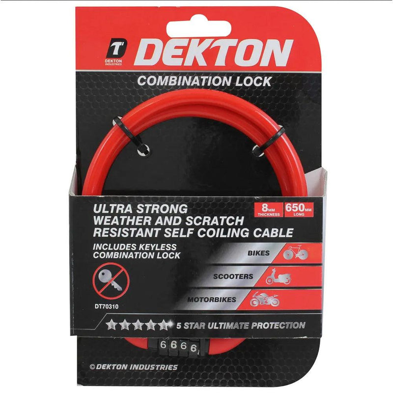 Cable Bike Lock 4 Digit Combination ( 8mm x 650mm ) - tooltime.co.uk