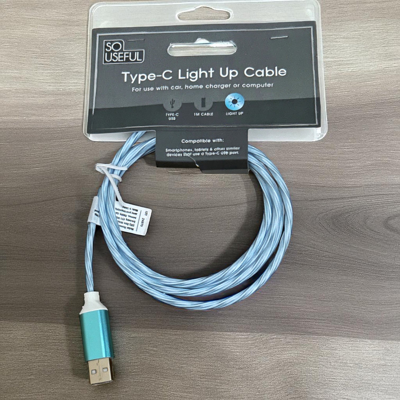 USB Cable Fast Charging 1m Type-C Universal Blue Light Up Cable