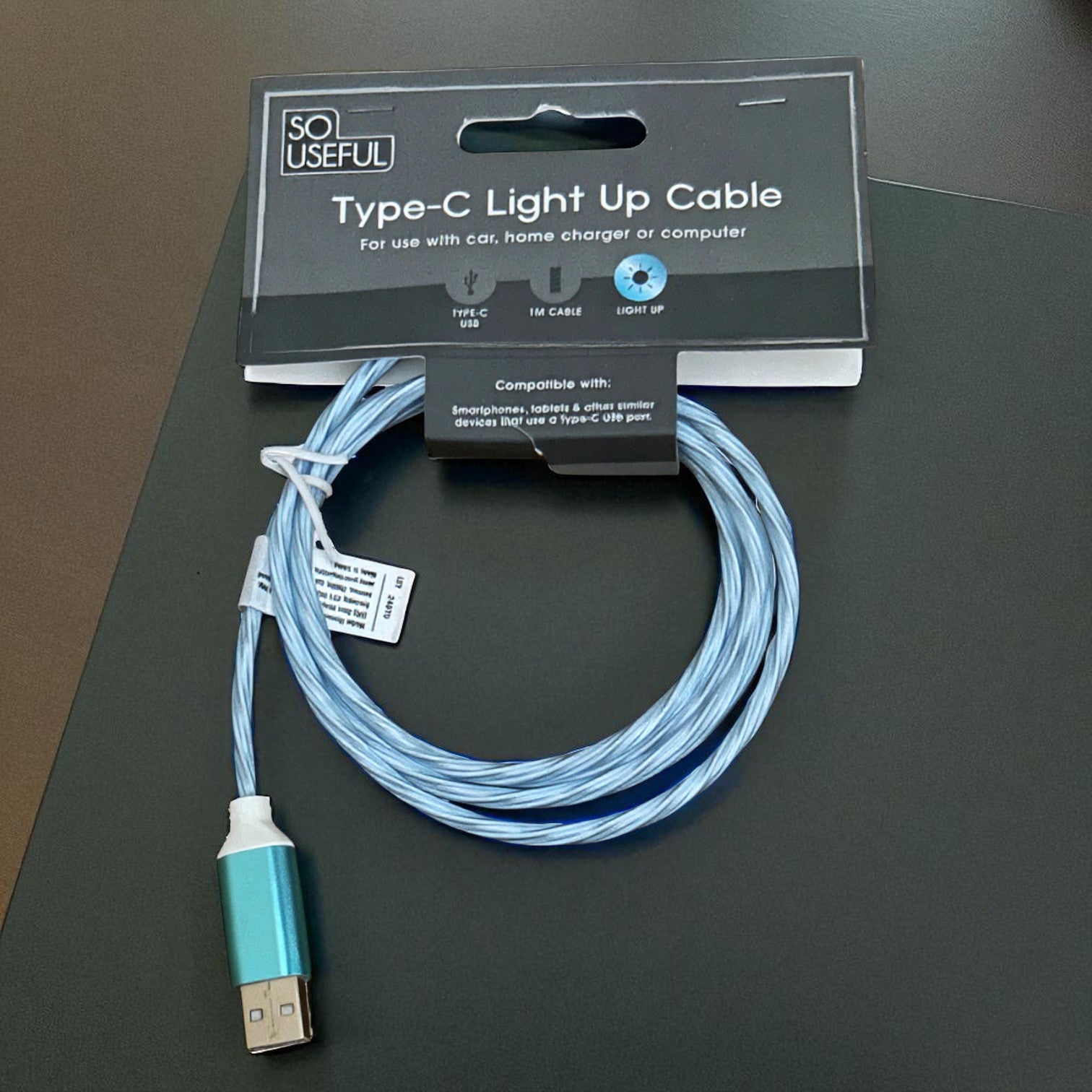 USB Cable Fast Charging 1m Type-C Universal Blue Light Up Cable