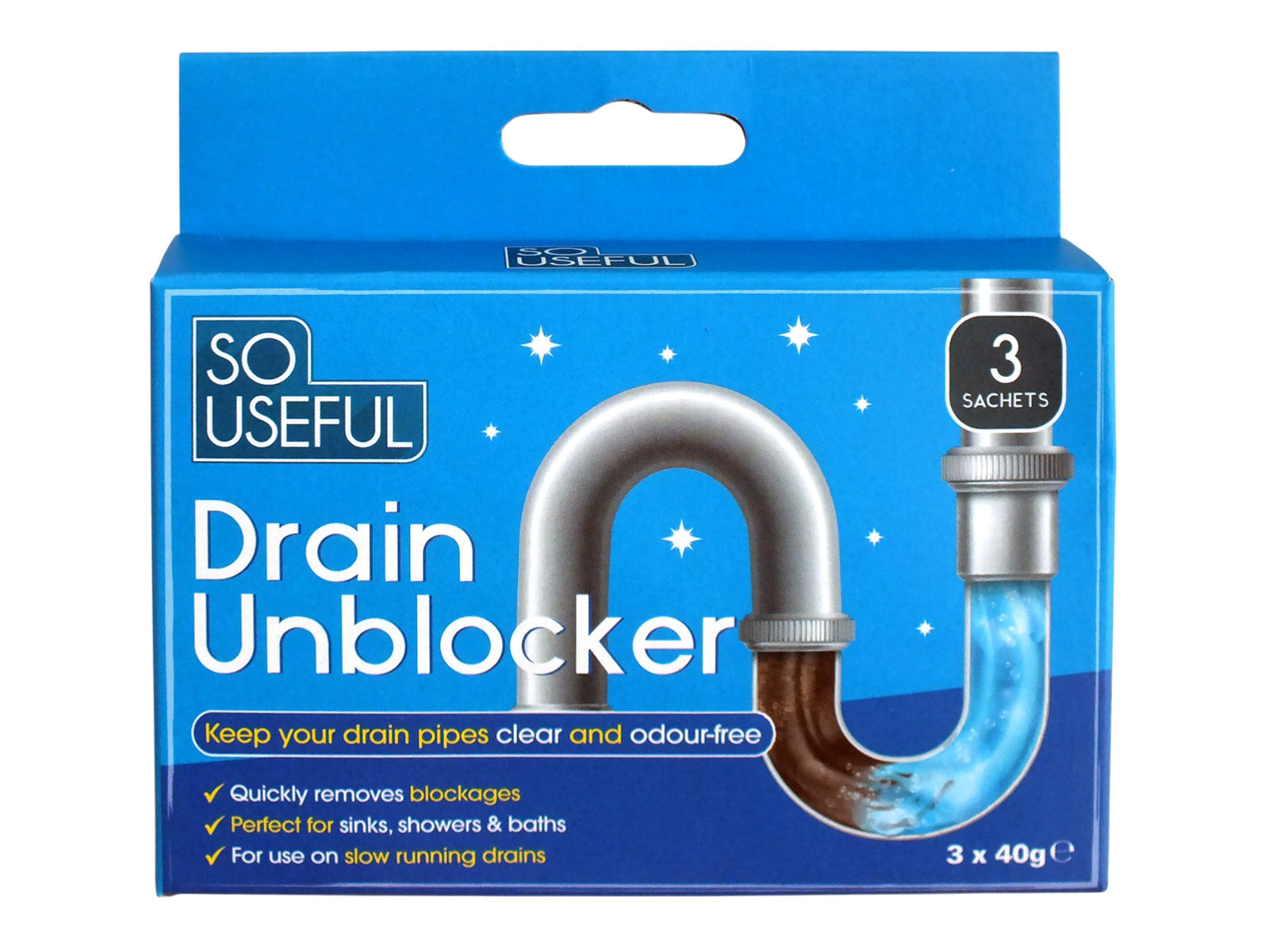 3pc Drain Unblocking Tools Set Sink Plunger Pump Bath Shower Toilet Wastepipes