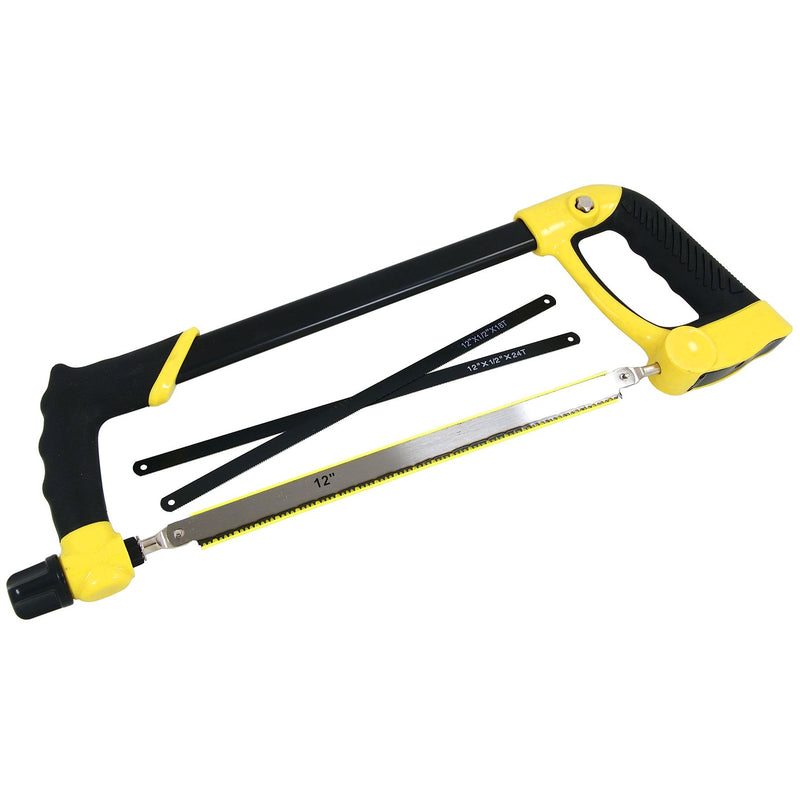 300mm Heavy Duty Hacksaw with 3 x Carbon Steel Blades | 12" Hack Saw with Soft Grip Handles