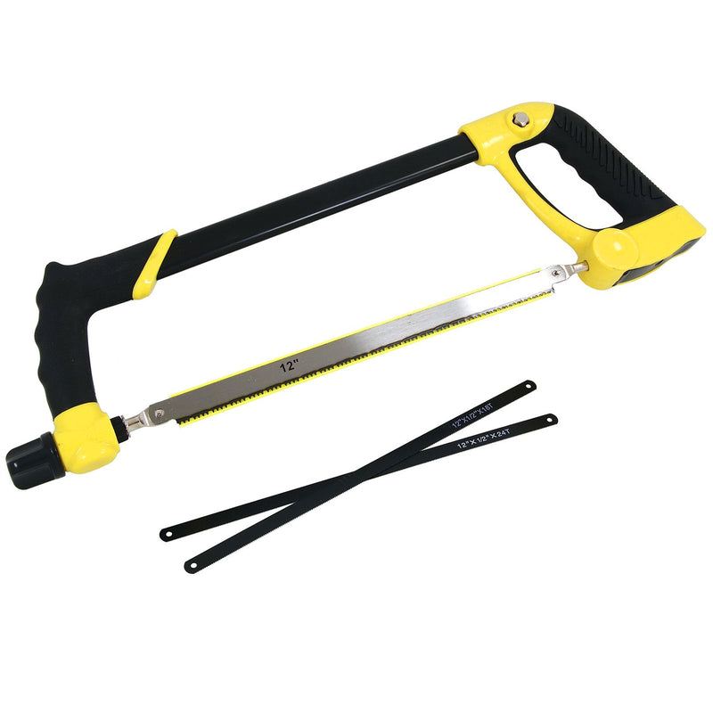 300mm Heavy Duty Hacksaw with 3 x Carbon Steel Blades | 12" Hack Saw with Soft Grip Handles