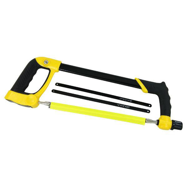 300mm Heavy Duty Hacksaw with 3 x Carbon Steel Blades | 12" Hack Saw with Soft Grip Handles