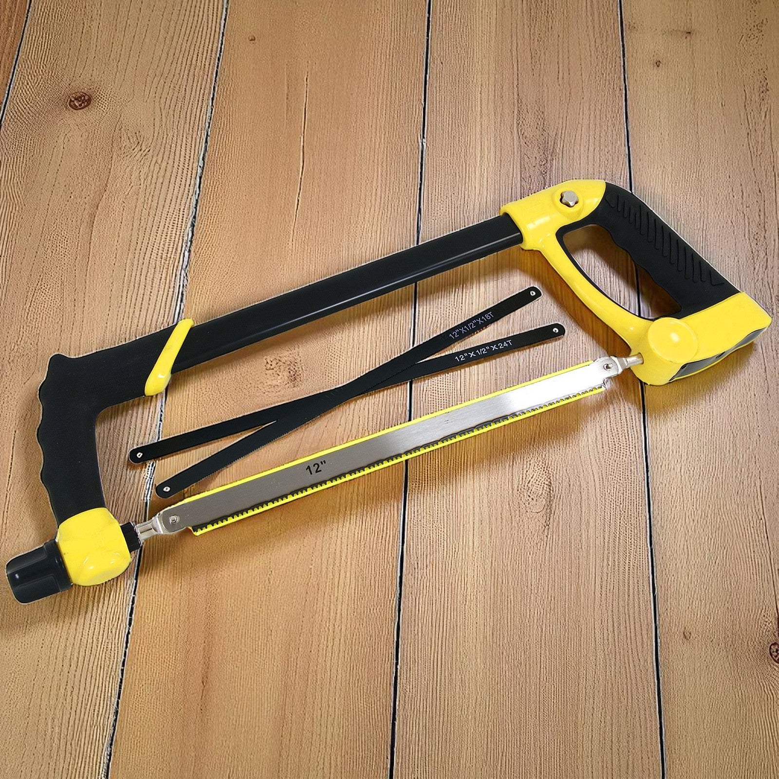 Heavy Duty  300mm Hacksaw + 15 x Carbon Steel Blades | 12" Hand Saw with Soft Grip Handles