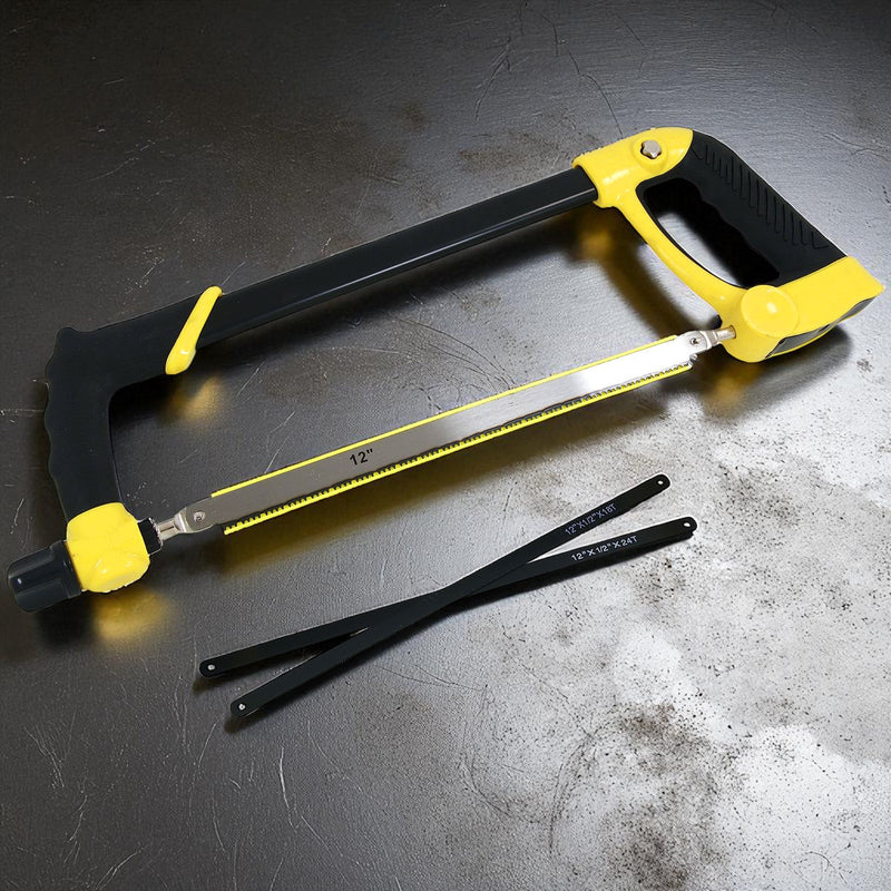 300mm Heavy Duty Hacksaw with 3 x Carbon Steel Blades | 12" Hack Saw with Soft Grip Handles