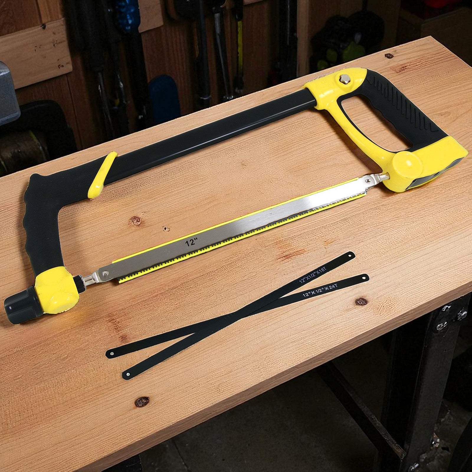 300mm Hacksaw + 3 x Carbon Steel Blades 12" Heavy Duty Hack Saw Soft Grip Handle