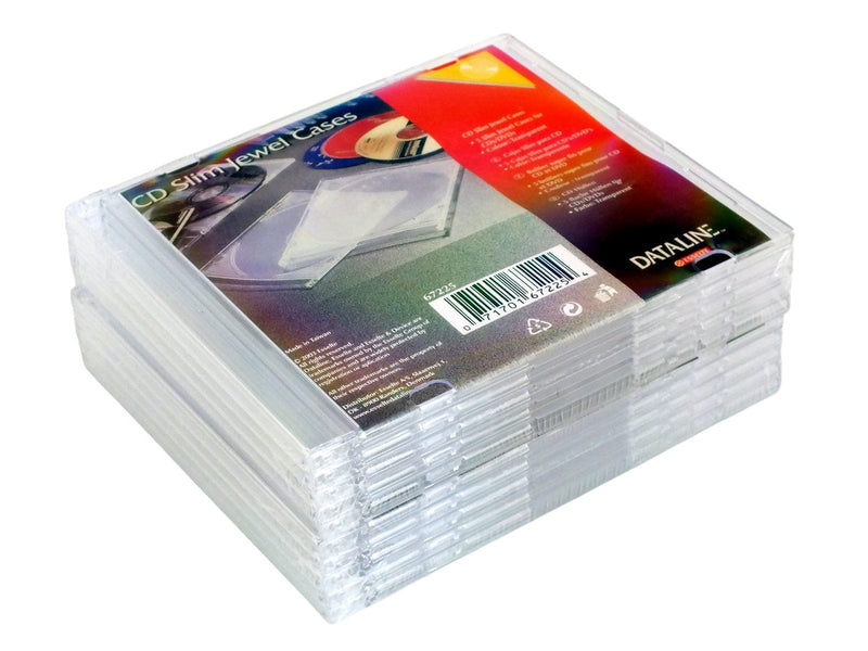 Dataline CD Jewel Cases Pack of 10 Dataline Clear Slim CD/DVD Jewel Cases Slimline 5.2mm Spine