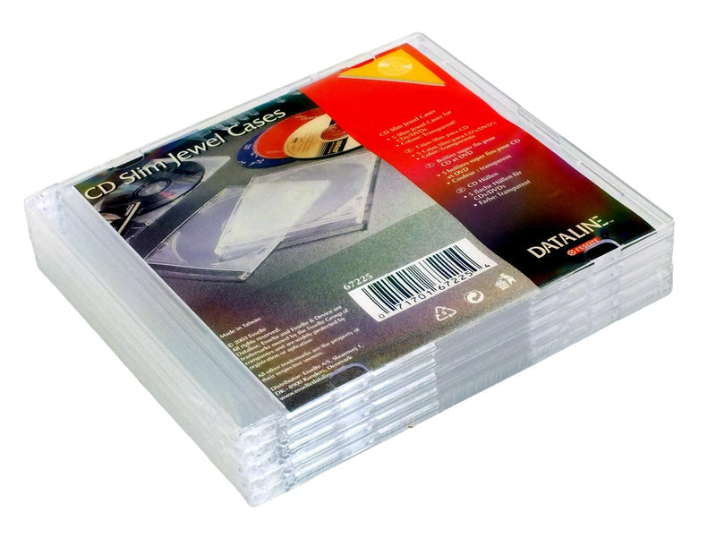Dataline CD Jewel Cases Pack of 10 Dataline Clear Slim CD/DVD Jewel Cases Slimline 5.2mm Spine