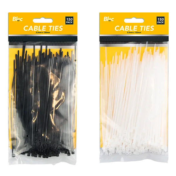 Pack of 150 Cable Ties Self-Locking Plastic Nylon Zip Ties | 2.5mm x 150mm | Black or White