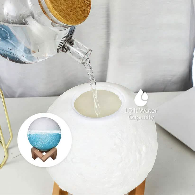 3D LED Moon Humidifier Lamp Essential Scented Oil Aroma Diffuser | USB Powered Night Light