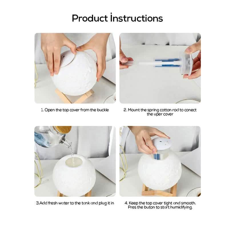 3D LED Moon Humidifier Lamp Essential Scented Oil Aroma Diffuser | USB Powered Night Light
