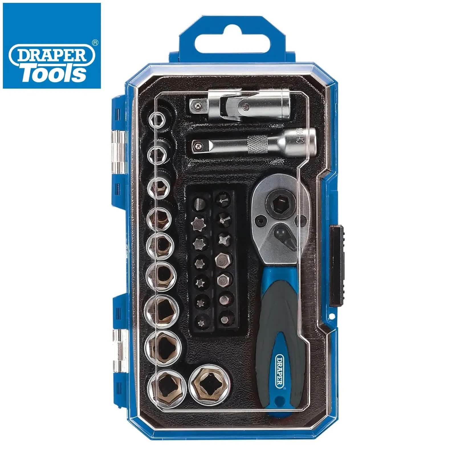 Draper 1/4" Socket Set Draper 04778 1/4" Drive Metric Socket & Bit Set 27pc | 4-13mm CRV Sockets with Case