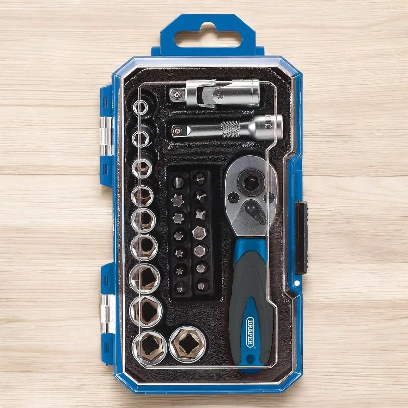 Draper 1/4" Socket Set Draper 04778 1/4" Drive Metric Socket & Bit Set 27pc | 4-13mm CRV Sockets with Case