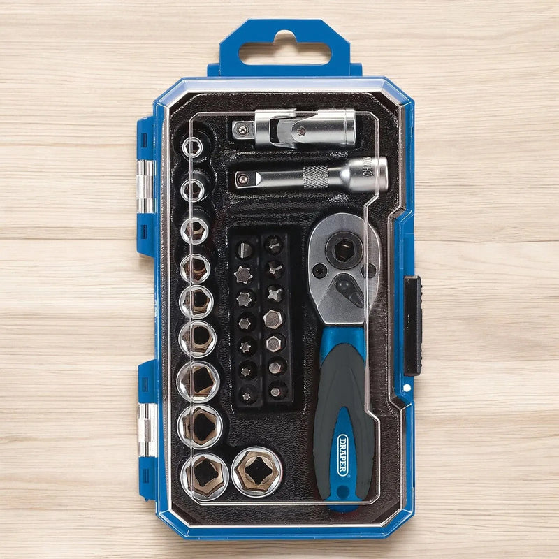 Draper 1/4" Socket Set Draper 04778 1/4" Drive Metric Socket & Bit Set 27pc | 4-13mm CRV Sockets with Case